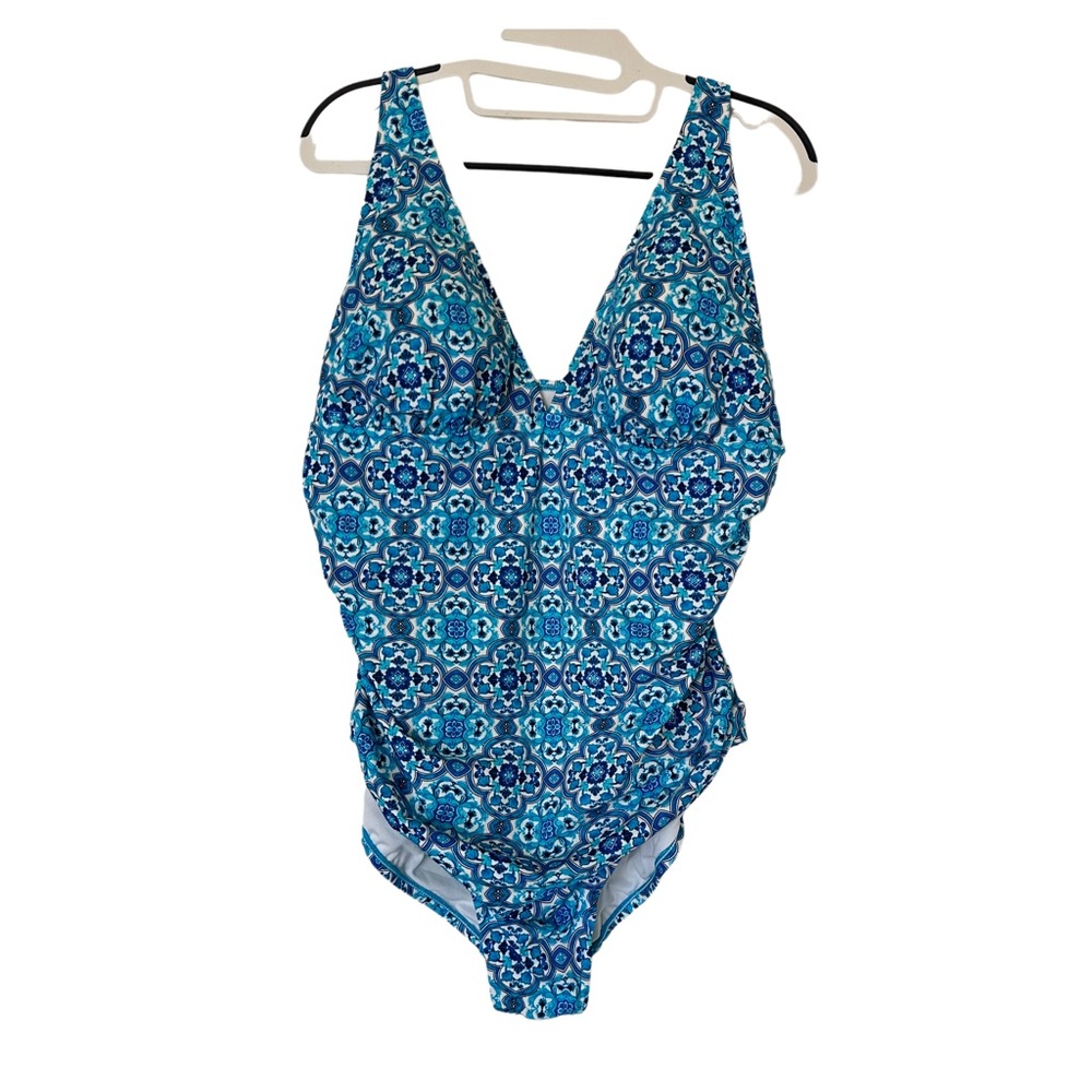 Croft & Borrow Blue Geometric Tile One-Piece Swimsuit Size 20W